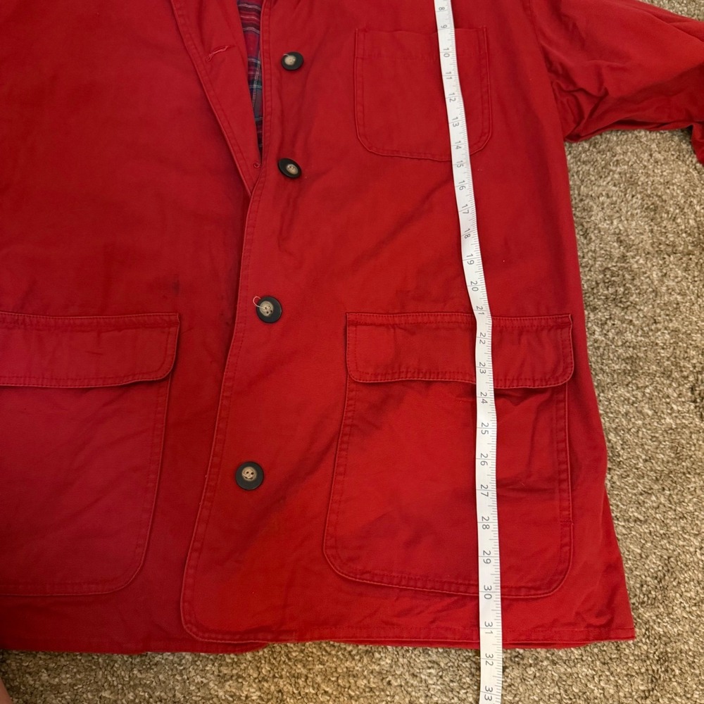 VTG Talbots 100% Cotton 90s Chore Coat Barn Jacket Outdoors Red Leather SZ XL - Picture 6 of 7